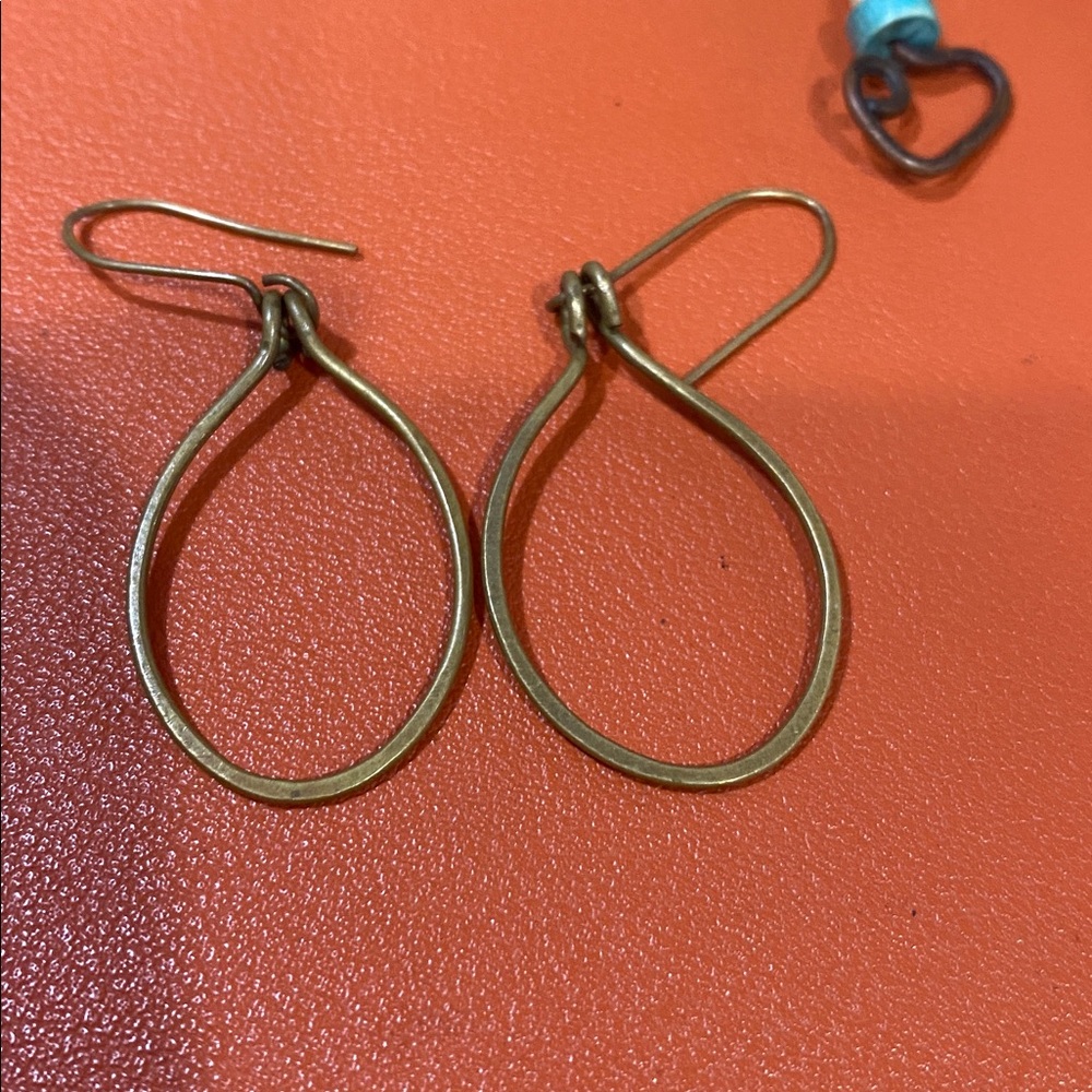 3/$10 Handmade antiqued Gold drop oval and Copper Heart Drop Earrings - Picture 3 of 4